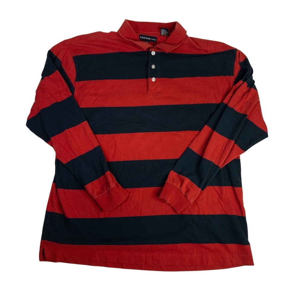 Y2K Siegfried & Company Rugby Mens 3XLT Red Blue Striped Long Sleeve Polo